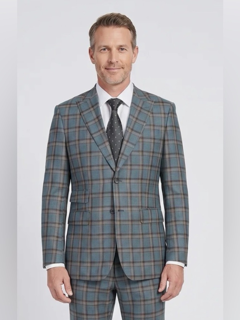 English Laundry Light Blue with Bronze Stereoscopic-Grid Slim Fit Suit Coat